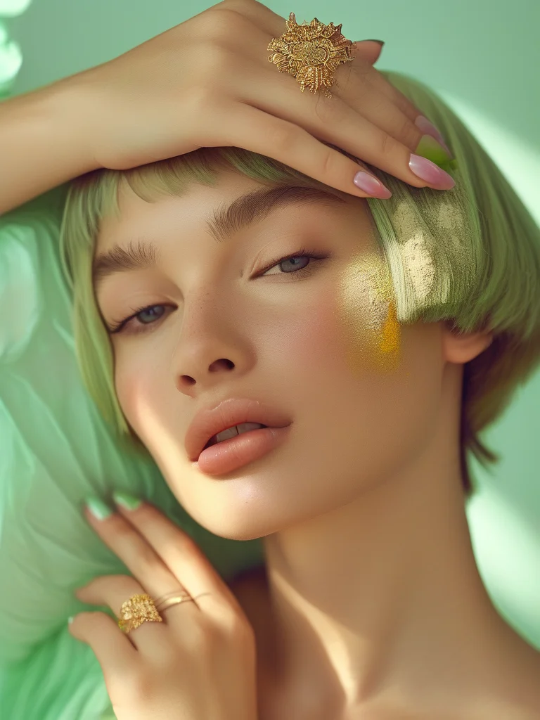 Detailed 3D imagery of The Color of Nature: Exploring Natural Nail Dyes in Beyond Chrome: Sustainable & Biodegradable Nail Art Trends for 2025