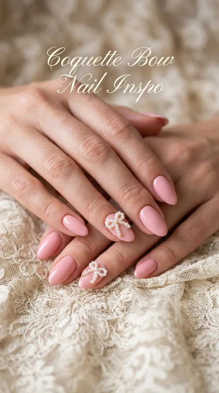 Sheer pink minimalist nails with delicate tiny bow accents.