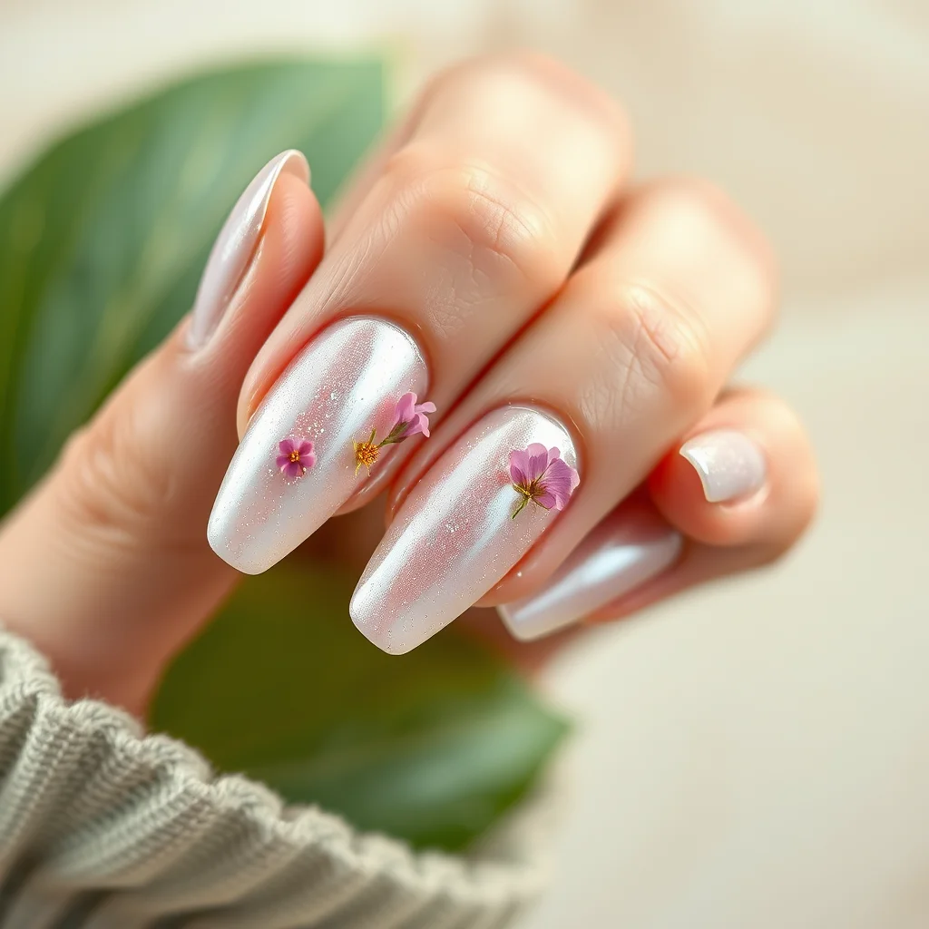 Detailed 3D imagery of The Dawn of Eco-Conscious Glamour: Why 2025 is the Year for Sustainable Nails in Beyond Chrome: Sustainable & Biodegradable Nail Art Trends for 2025