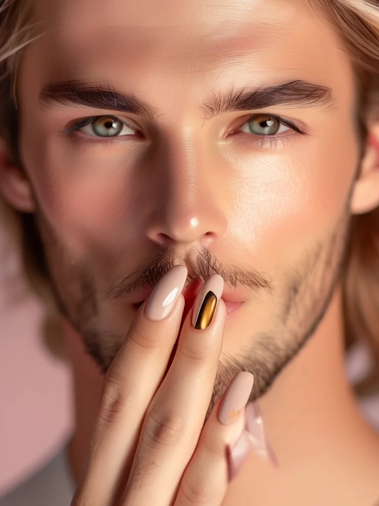 Gilded filigree French tip nails on oval shape
