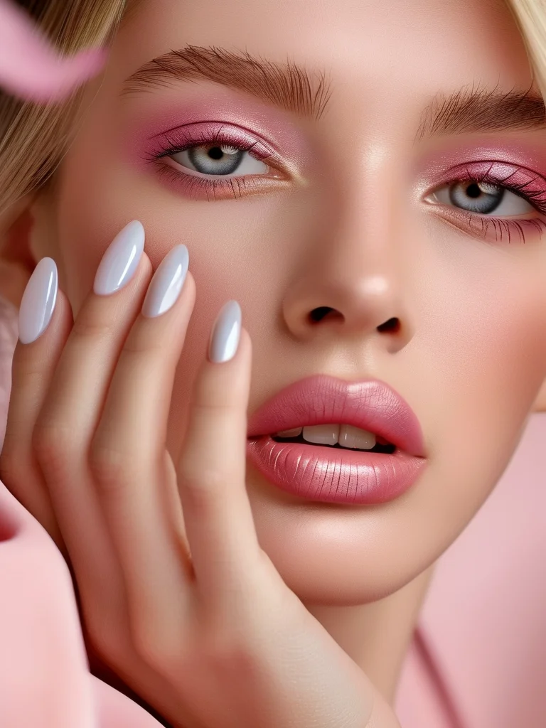 Close-up of long silver chrome coffin baddie nails on a velvet background