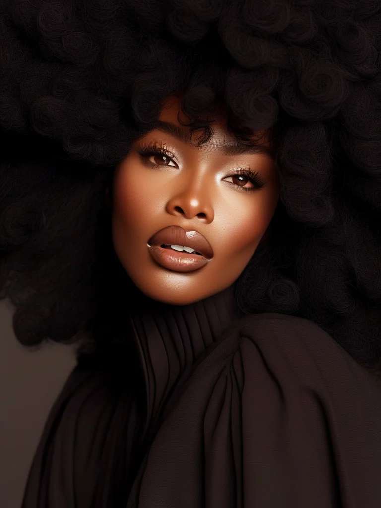 Person with a grand, voluminous jet black wash and go afro showcasing soft, expanded coils.