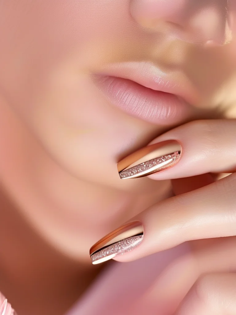 Shimmering diamond dust rose gold chrome nails