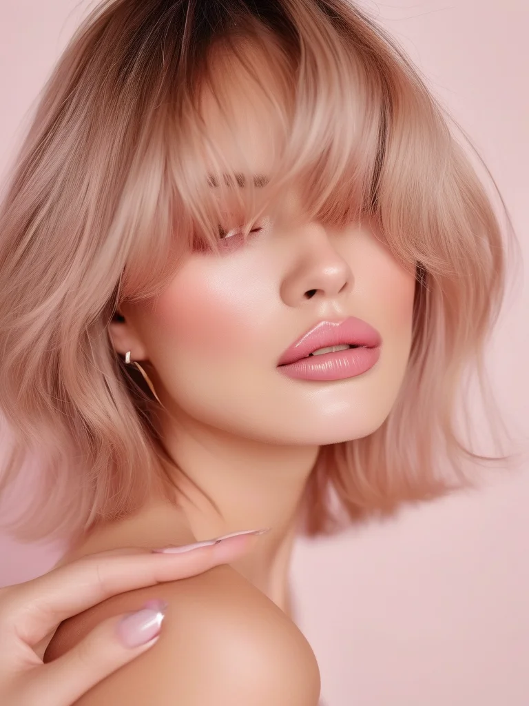 Matte dusty rose square nails with glossy pink and white abstract swirls