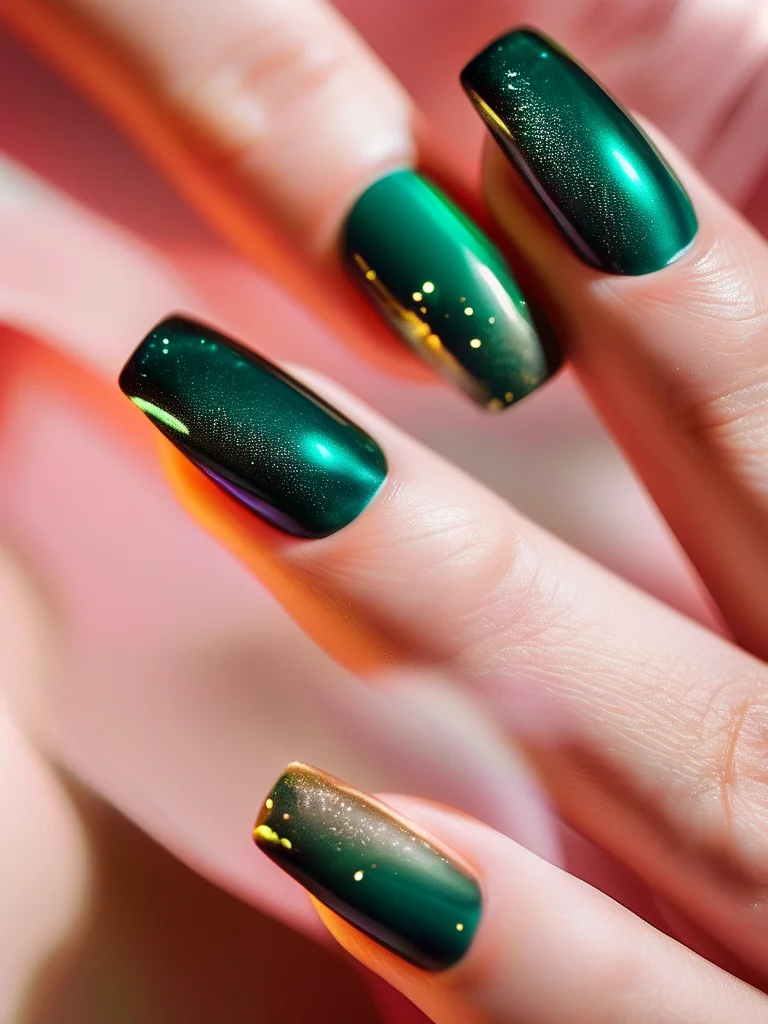 Velvet matte baroque pattern nails in deep emerald