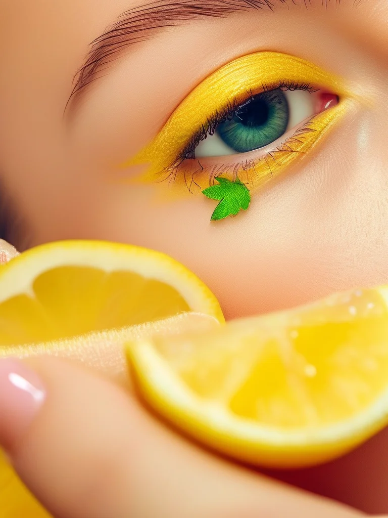 Extreme close-up of a vibrant lemon yellow nail with subtle green leaf outlines.