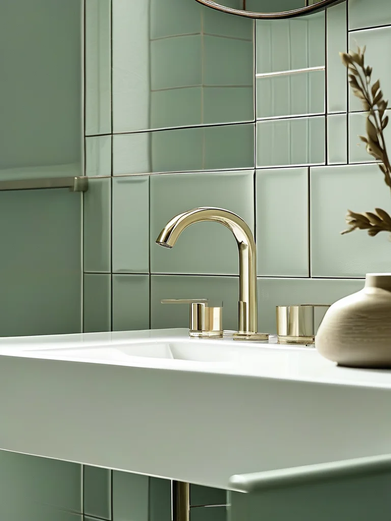 A sophisticated detail shot in a small, luxurious bathroom, highlighting a modern wall-mounted faucet in a matte black finish against a backdrop of soft blush pink textured subway tiles. The faucet elegantly arches over a pristine white undermount basin, with subtle ambient lighting enhancing the refined textures and finishes.
