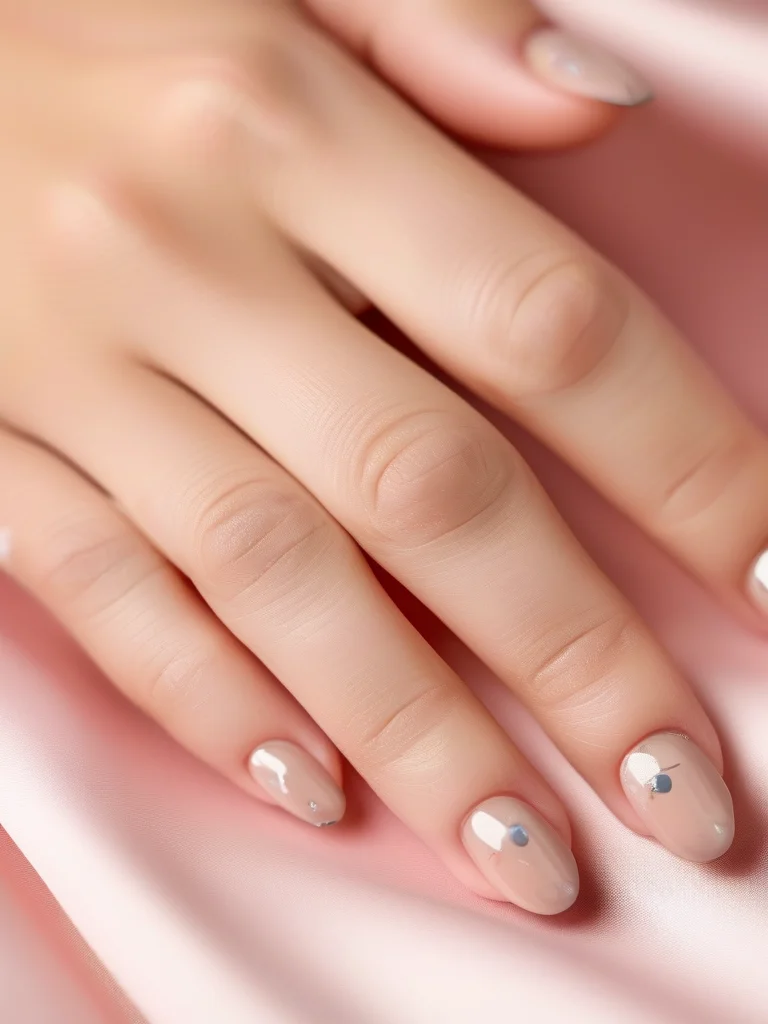 Square gel nails with micro French tips and black dot detail