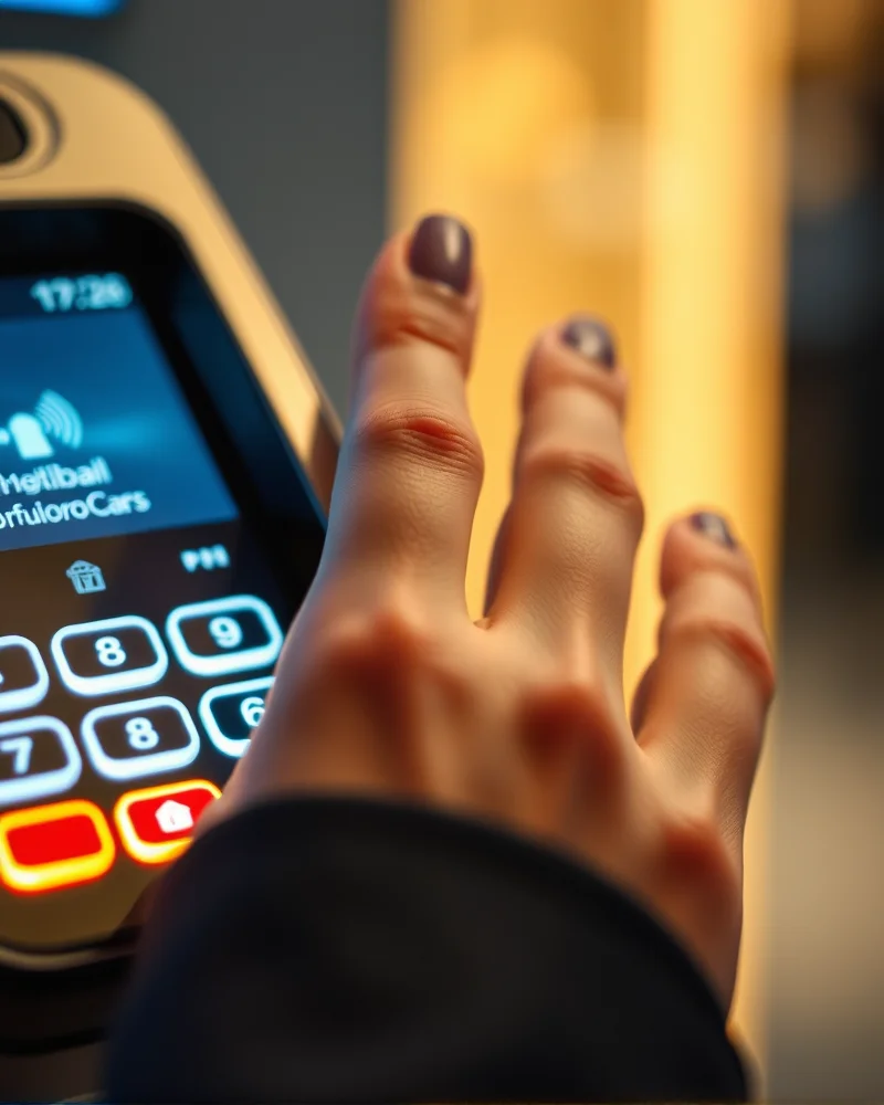 Bio-Adaptive Manicures: The Rise of Smart Nails in 2027 3 Close-up of a premium manicure with an embedded NFC microchip being used to perform a contactless payment at a digital terminal.