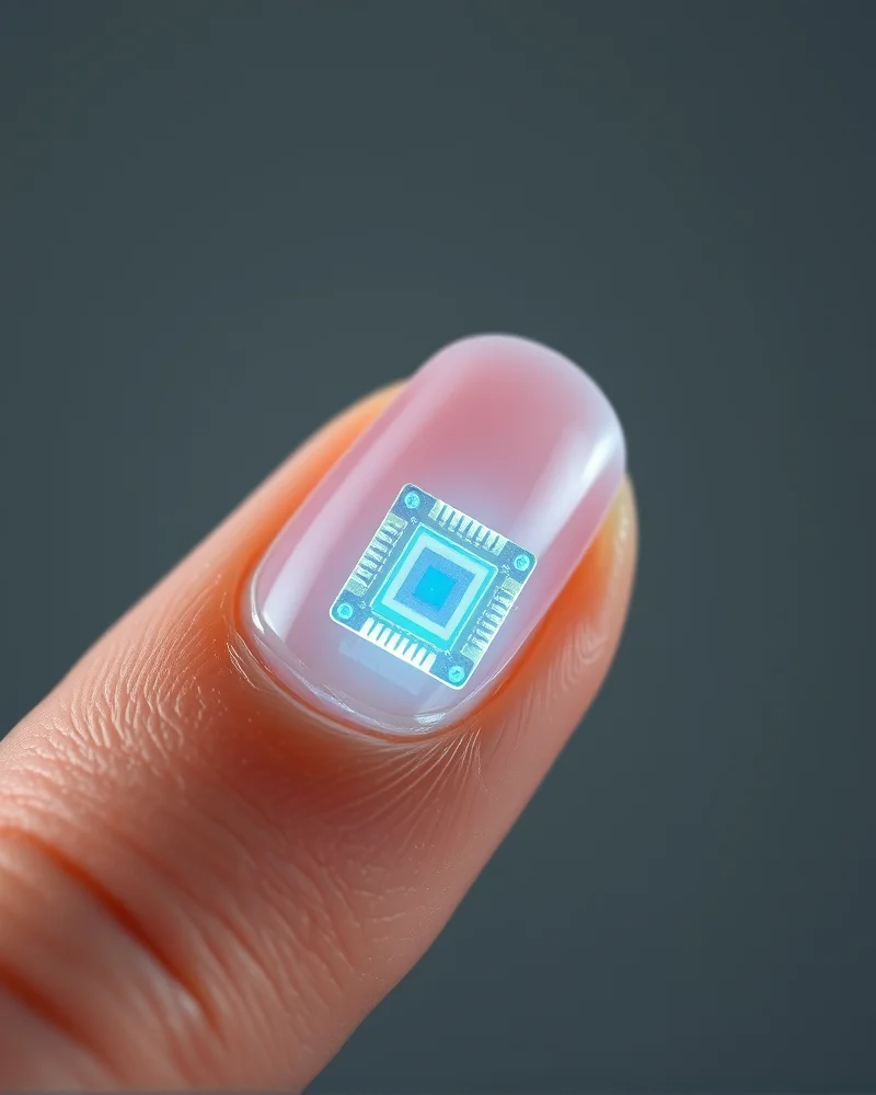 Bio-Adaptive Manicures: The Rise of Smart Nails in 2027 6 A close-up view of a smart nail featuring Nailosmetic biocompatible adhesive, showcasing the clear and healthy nail bed beneath the technology.