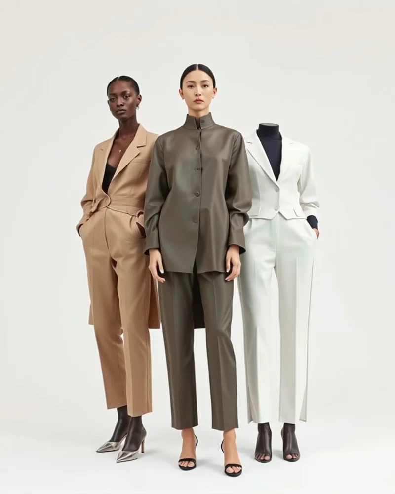 Tech-Core minimalist capsule wardrobe showcasing structured silhouettes and advanced bio-synthetic fabric textures.