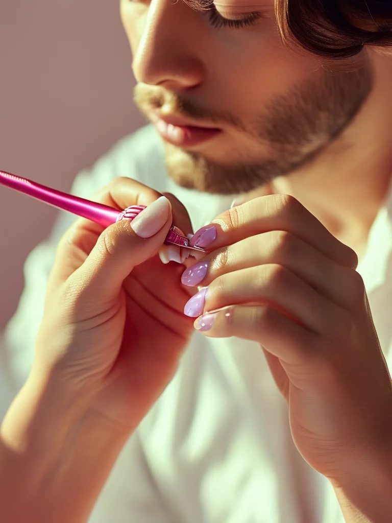 A professional manicurist carefully applying bio-adaptive color-changing gel polish to a nail, showcasing the precision application process in a high-end salon setting.