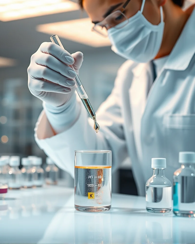 A Nailosmetic technician working in a sterile laboratory environment to carefully blend photochromic pigments for bio-adaptive nail polish.