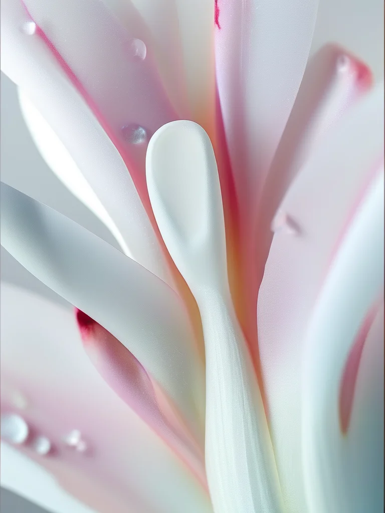 Short, square nails with a delicate milky white base, adorned with perfectly placed, raised iridescent 'dew drop' embellishments that create a realistic water-like effect under glossy finish.