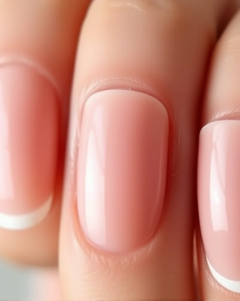 10 French Tip Nail Designs That Will Define Your Aesthetic This Year 2 Close-up of square nails showing a traditional French manicure with a glossy nude base and a sharp white tip.
