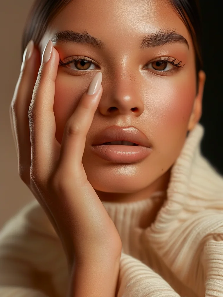 Beyond Basic: 5 Stunning Square Nail Trends You Need to See 4 A macro image of a woman's hand displaying medium-length square nails with a matte finish. The nail art features elegant, minimalist abstract lines and geometric shapes in black against a nude, natural nail base, creating striking negative space designs.