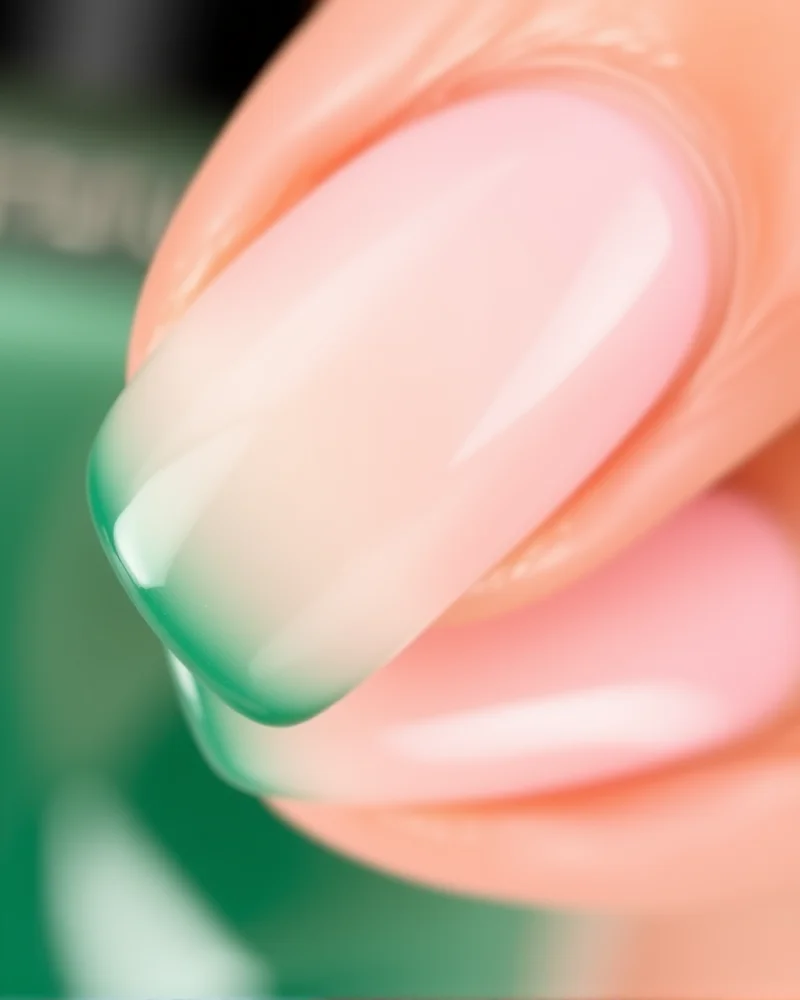 10 French Tip Nail Designs That Will Define Your Aesthetic This Year 4 Almond-shaped nails with a soft pink base and a bold emerald green French tip line.