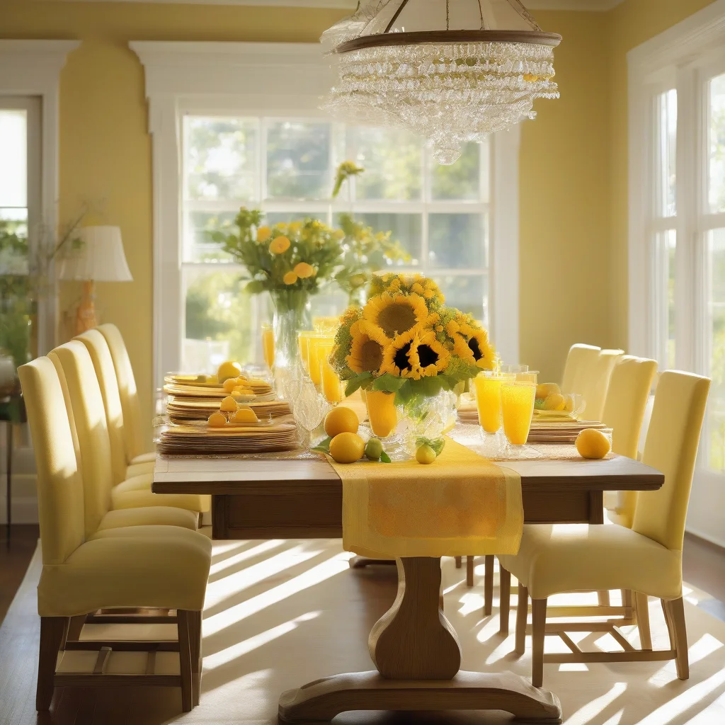 7 June Calendar Hacks to Transform Your Home for Summer 5 A vibrant summer dining room table set with sunflowers and citrus-themed dinnerware, capturing the essence of June.
