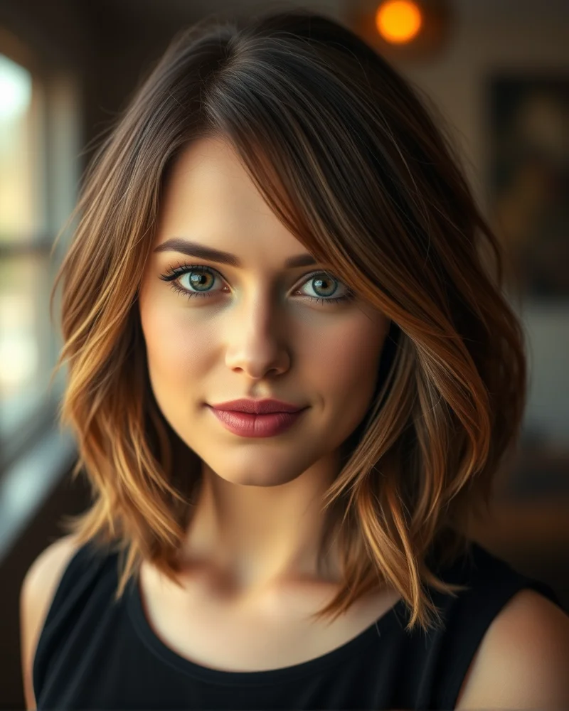 7 Viral Face Framing Highlights That Will Instantly Brighten Your Complexion 5 A woman with layered hair showing distinct, retro-inspired chunky highlights around her face, styled in a 90s-inspired fashion.