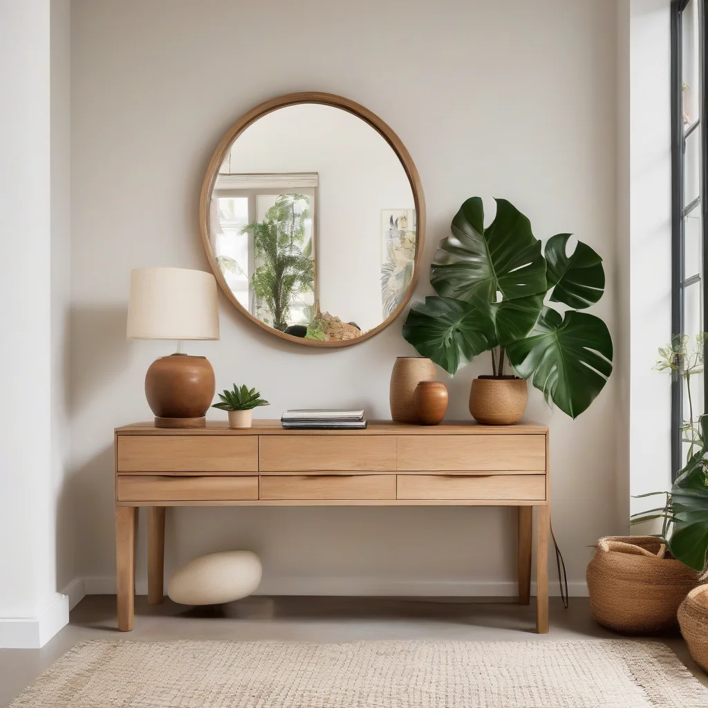7 June Calendar Hacks to Transform Your Home for Summer 6 A clean, modern entryway with a minimalist console table, a mirror, and a stylish calendar, creating a welcoming first impression.