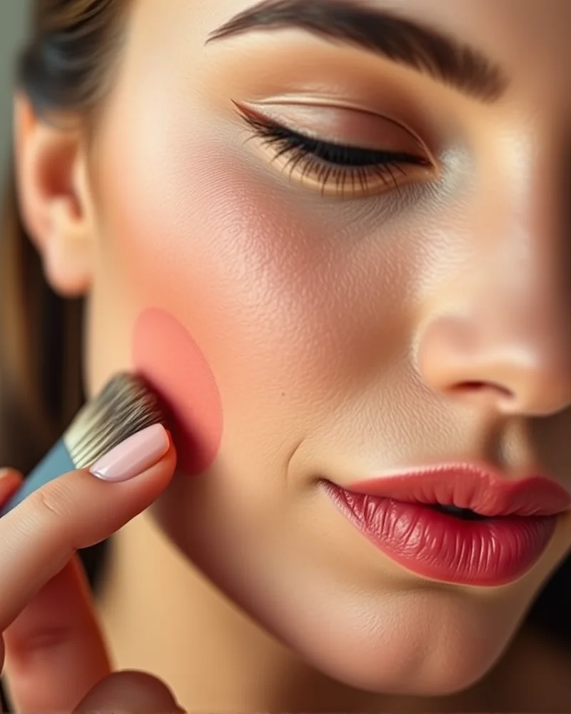 7 Secrets to Perfecting the Viral Clean Girl Makeup Look 6 A woman blending cream blush onto her cheeks, showing a natural, flushed look.
