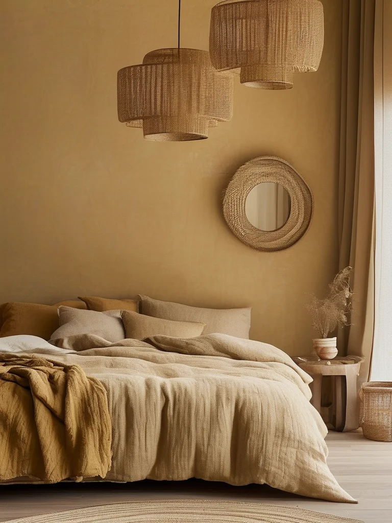 7 Viral Reasons Why the Color Drenching Bedroom Trend Is Taking Over 7 A monochromatic beige bedroom with lime-washed walls, creating subtle texture and depth within a single color palette.