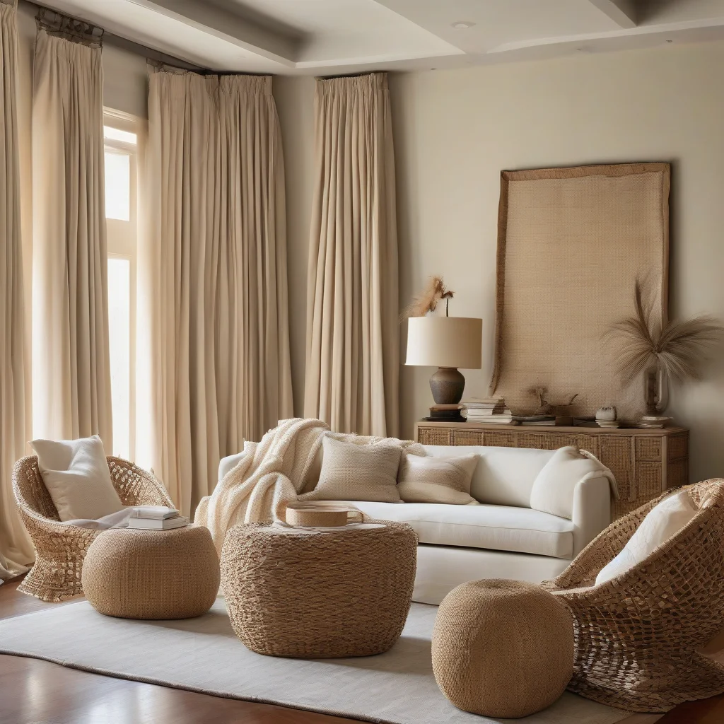 7 June Calendar Hacks to Transform Your Home for Summer 7 A sophisticated living room with a mix of light, breezy textures like rattan and cotton, perfect for a summer interior update.