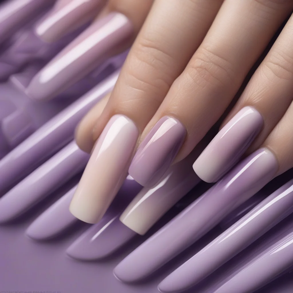 9 Viral Back to School Nail Art Trends to Ace Your Semester Style 8 A macro shot of square-shaped nails with a smooth gradient ombré from nude to lavender, resting on a computer keyboard with a glossy, professional finish.