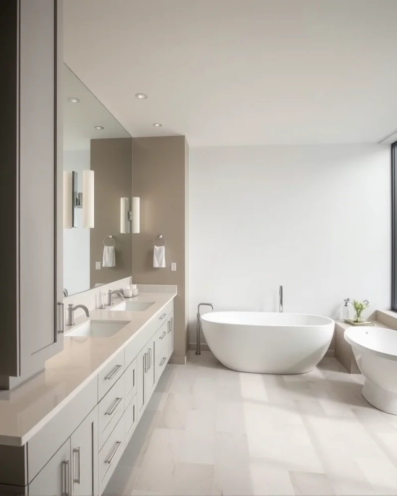 A custom wall-to-wall vanity that maximizes storage and creates a seamless, built-in aesthetic.