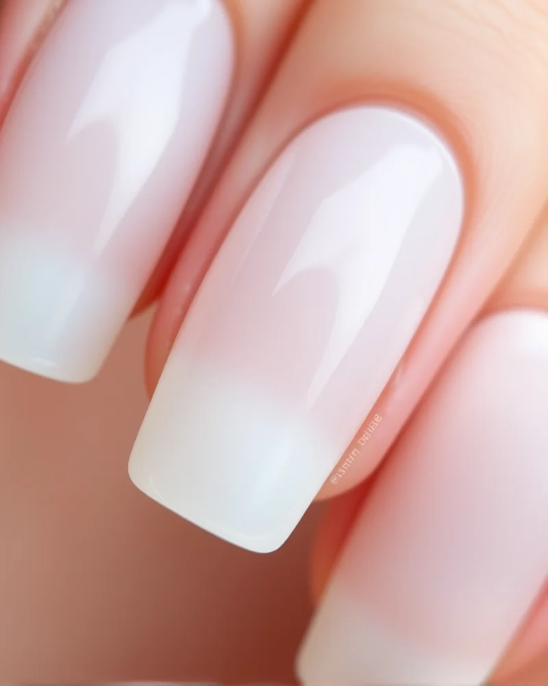 10 French Tip Nail Designs That Will Define Your Aesthetic This Year 8 Almond nails with an opalescent glazed finish and a matching soft white French tip.