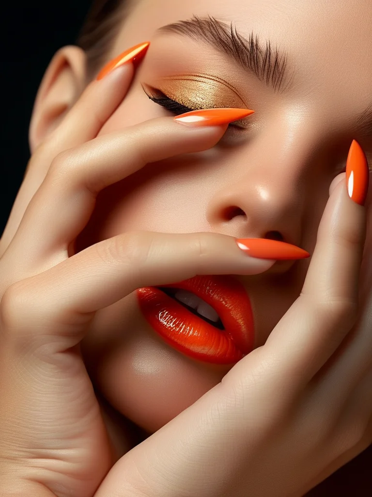 7 Unforgettable Spring Nail Ideas 2026: The Luxury Editor's Picks 8 Extreme macro close-up of a woman's hand with glossy, long almond nails. The nail art features a sophisticated negative space geometric design with thin black lines forming abstract shapes, highlighted by a block of vibrant coral polish against the natural nail.