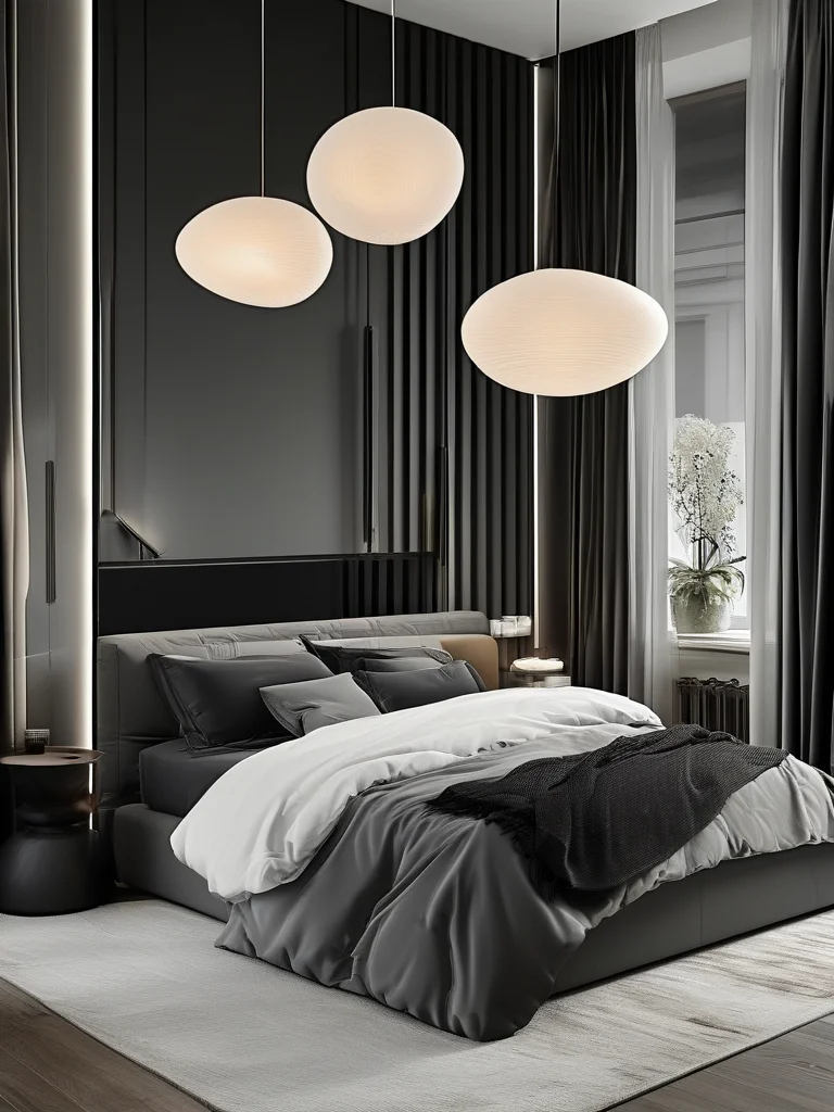 7 Viral Reasons Why the Color Drenching Bedroom Trend Is Taking Over 8 A charcoal-grey bedroom that uses layers of warm lighting to bring the space to life and emphasize the depth of the color.