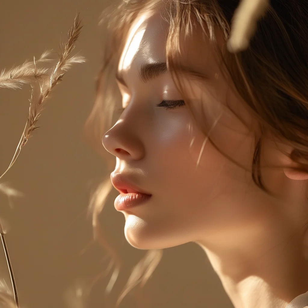 Close-up of hair with subtle, luminous 'naked' coloring, reflecting natural light and health.