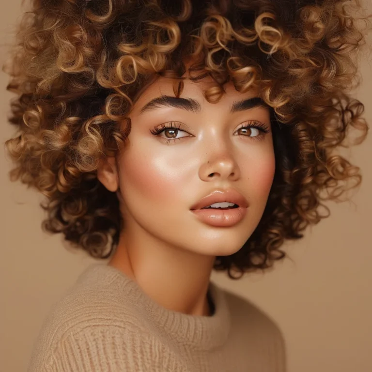 A close-up professional portrait of a woman with vibrant, defined 3C curls styled in a wash and go. The lighting accentuates the moisture and texture of her natural hair, which falls gracefully around her shoulders.