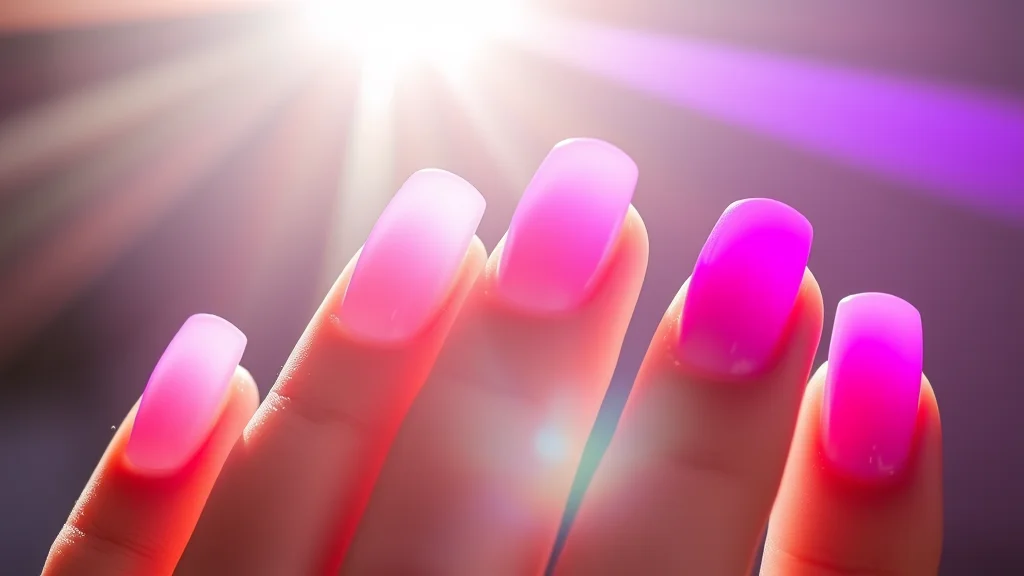 Close-up of high-fashion bio-adaptive nails changing color in natural sunlight.