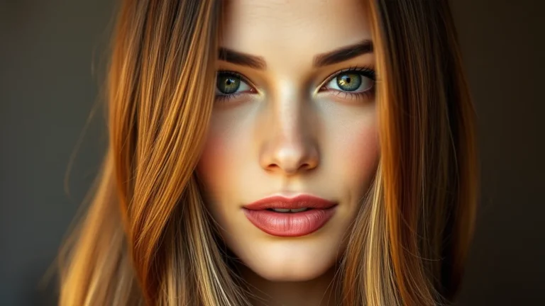 7 Viral Face Framing Highlights That Will Instantly Brighten Your Complexion 14 A beautiful woman with long, wavy chestnut brown hair featuring bright honey-blonde face framing highlights that accentuate her features under soft golden hour light.