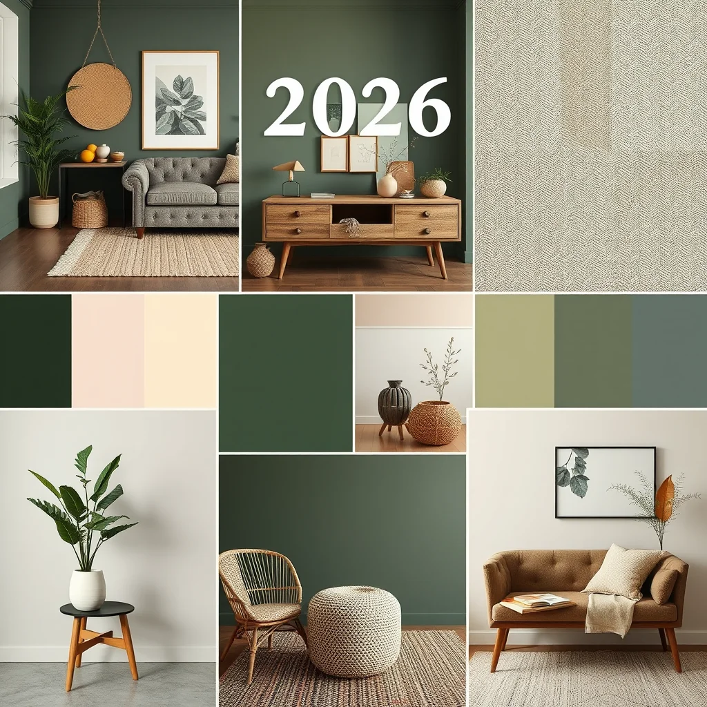 The top interior design trends for 2026 featuring neutral palettes and sustainable materials.