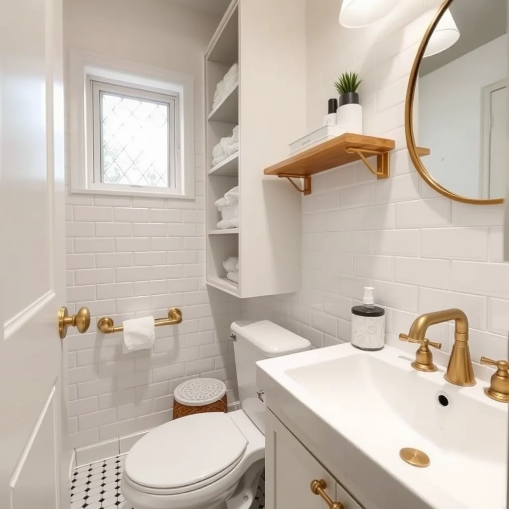 A small modern bathroom designed to feel larger with smart storage and lighting.