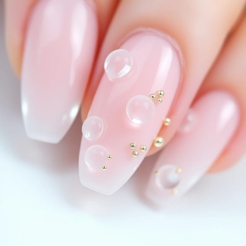 Intricate 3D sculpted nail art design with water droplet effects.