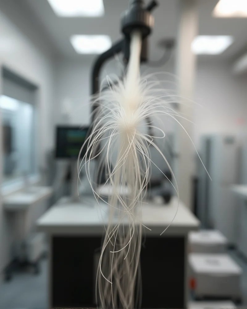 Bio-Synthetic Fusion Extensions: The 2027 Guide to Hybrid Hair Textures 4 Close-up of sustainable bio-synthetic hair fibers being manufactured in a modern, ethical laboratory setting.