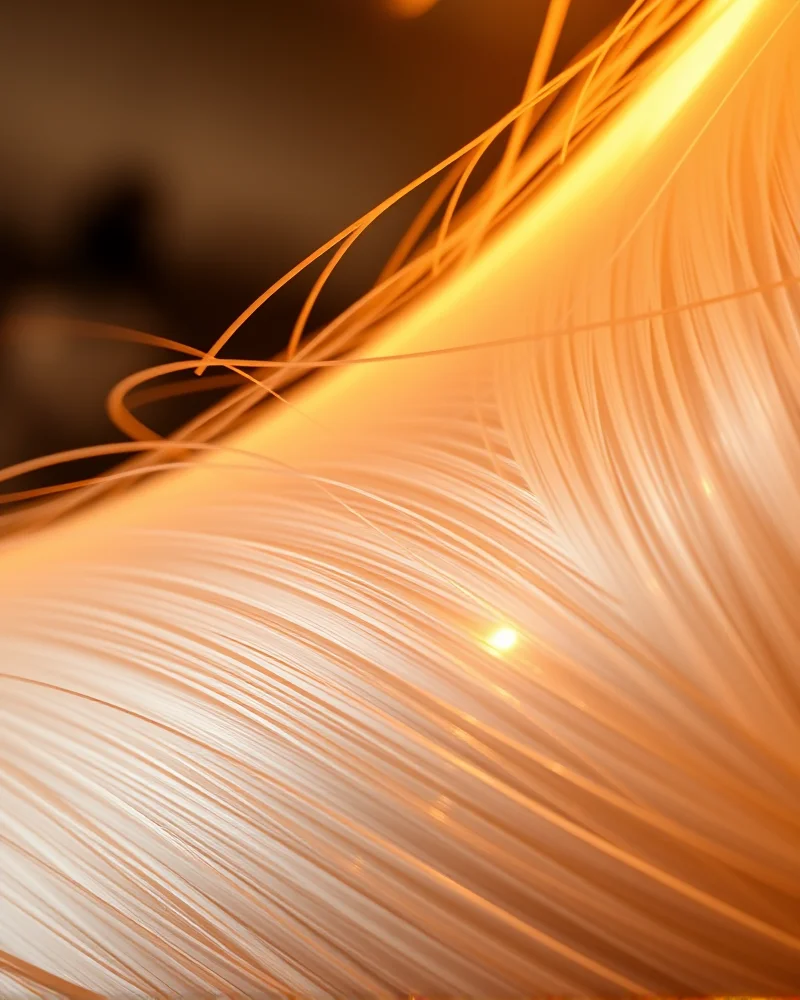 Close-up of premium bio-synthetic hair extension fibers showing a smooth, glossy texture and advanced heat-resistant polymer structure.