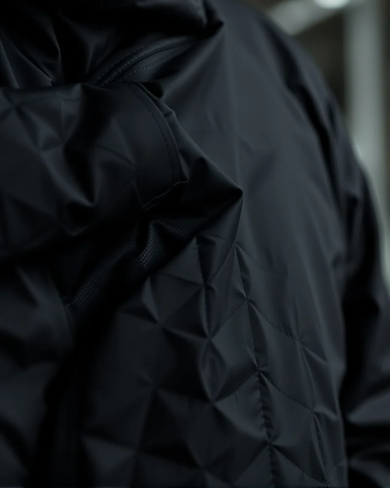 Close-up of premium tech-wear fabric demonstrating high-quality texture and durability.