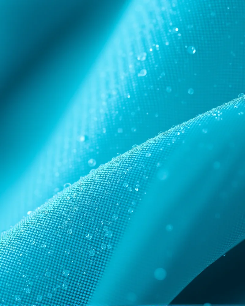 Close up macro view of lab grown silk fibers highlighting the intricate molecular structure used in sustainable luxury athletic wear.