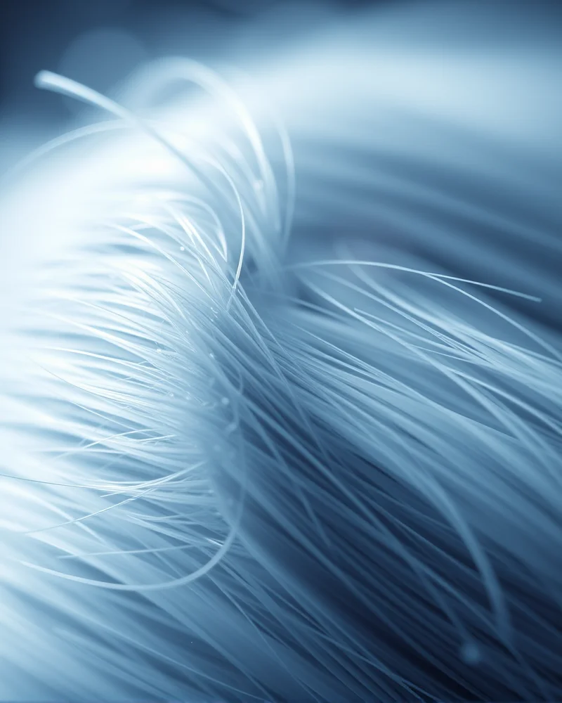 Bio-Synthetic Fusion Extensions: The 2027 Guide to Hybrid Hair Textures 2 Close-up of 2027 bio-synthetic hair fiber displaying cuticle mimicry and high-tech nanofilament architecture.