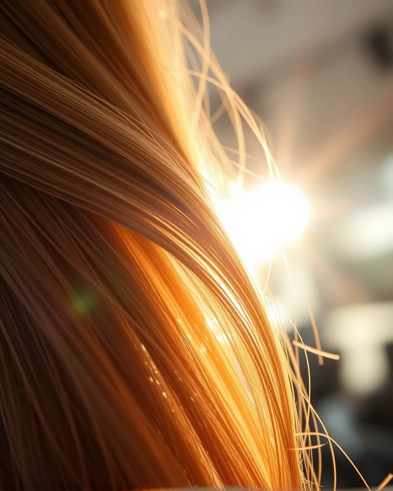 Bio-Synthetic Fusion Extensions: The 2027 Guide to Hybrid Hair Textures 5 Close-up of bio-synthetic hybrid hair extensions showing multi-dimensional light reflection and smooth texture blend.