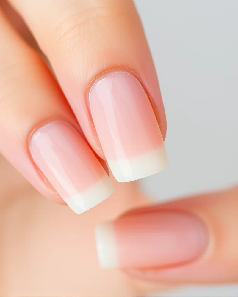 10 Dreamy Pastel Nail Designs You Need to Try This Season 2 Short square nails featuring a crisp, thin pastel peach French tip against a milky white translucent base, highlighting a clean minimalist aesthetic.