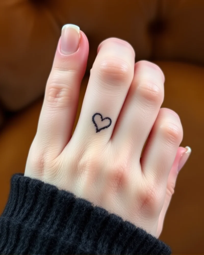 Minimalist nail art featuring a single black heart on a clear, glossy base, perfect for a clean girl aesthetic.