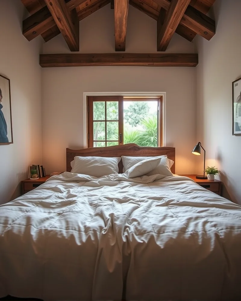 A bedroom with a relaxed, casual bed styling featuring a textured quilted coverlet draped loosely over the foot of the bed.