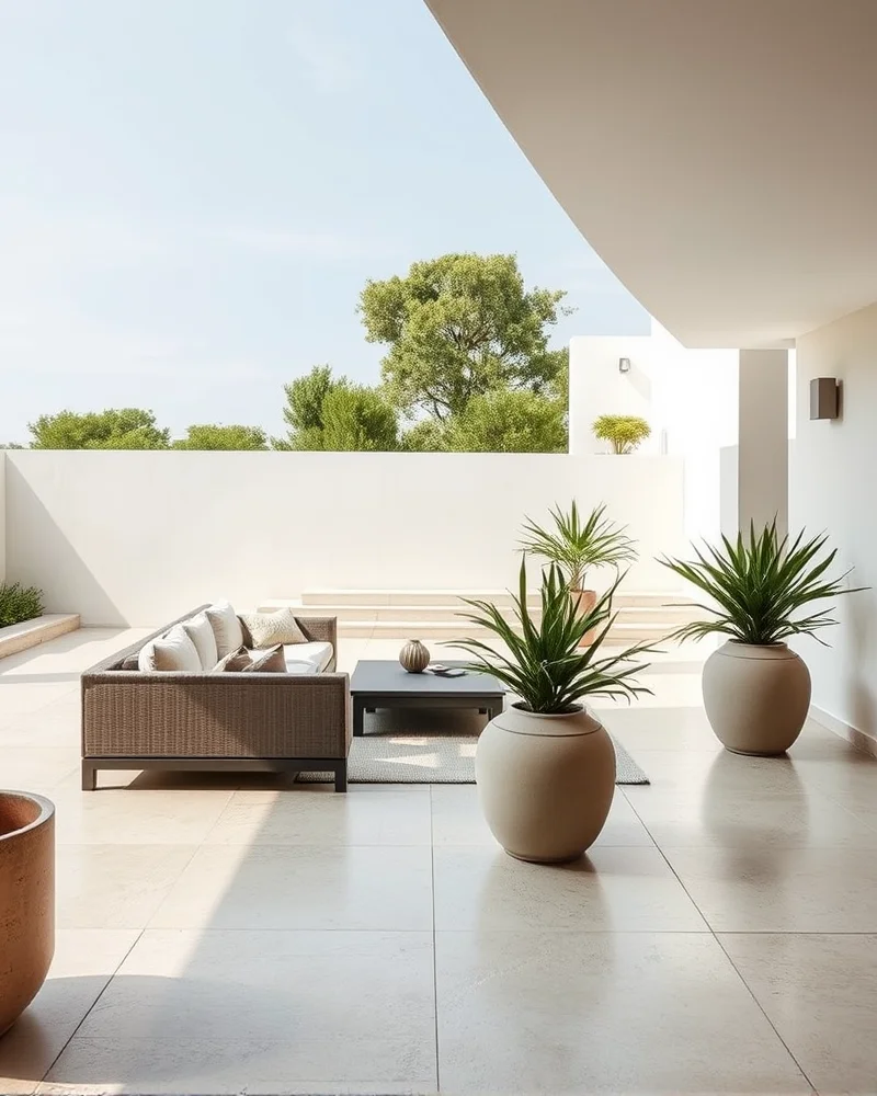 7 Viral Beach Hacks Kids Need for a Stress-Free Summer 3 A modern, open-concept outdoor terrace with stone floors and luxury, low-profile furniture designed for maximum comfort.