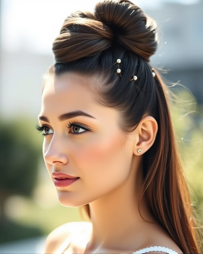 7 Effortless Summer Camp Hairstyles That Will Survive Any Adventure 3 A high, trendy bubble ponytail with evenly spaced sections that create volume and keep the hair neatly tied back.